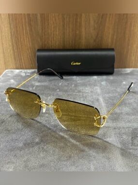 Cartier CT0330S 005 Rimless Gold Brown Gradient Sunglasses 59-19-145 w/ Case